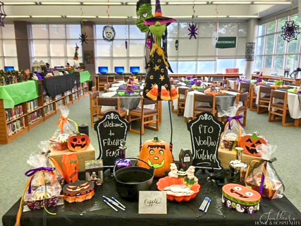 Halloween party entry table with raffle