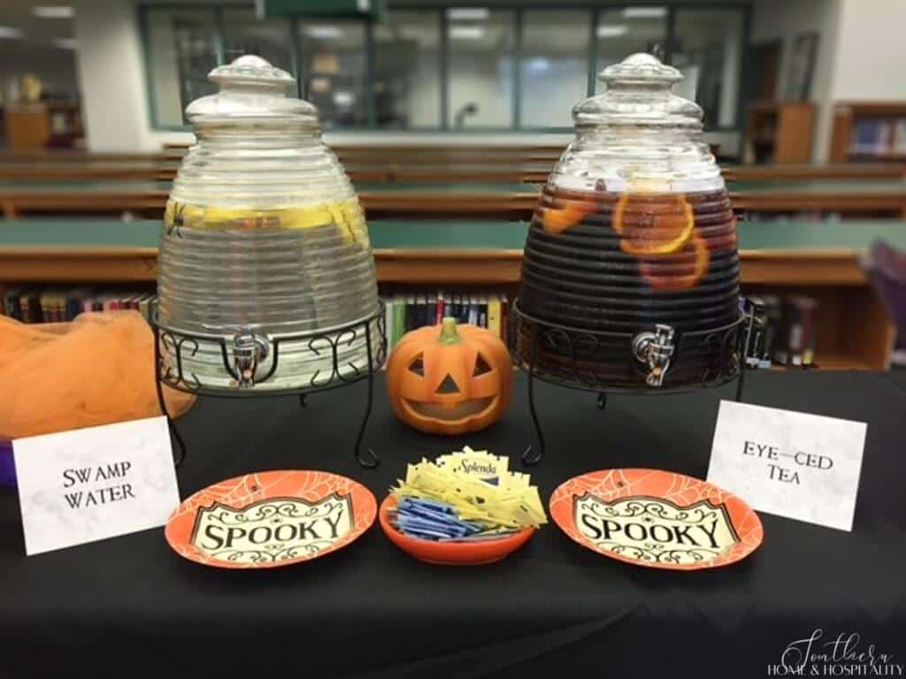 Halloween drink dispensers and signs