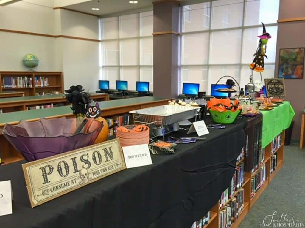 Halloween drink and dessert buffet setup