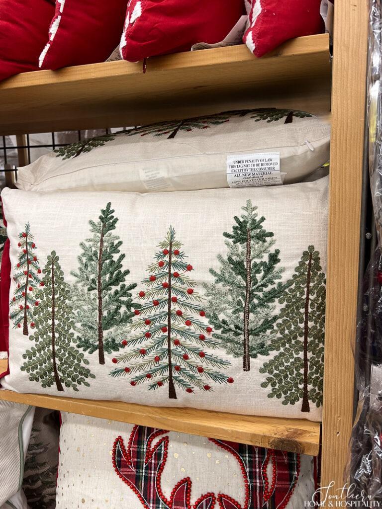 Woodland embroidered Christmas throw pillow