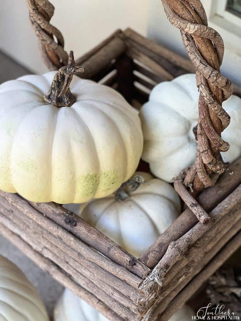 Faux white pumpkin with green highlight
