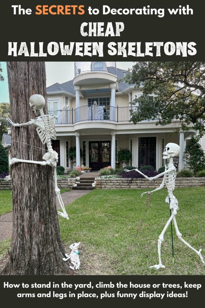 The secrets to decorating with cheap Halloween skeleton Pinterest graphic