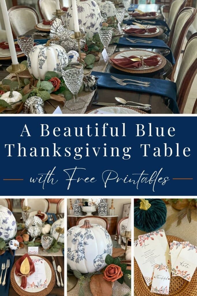 A Beautiful Blue Thanksgiving Table Pinterest Graphic