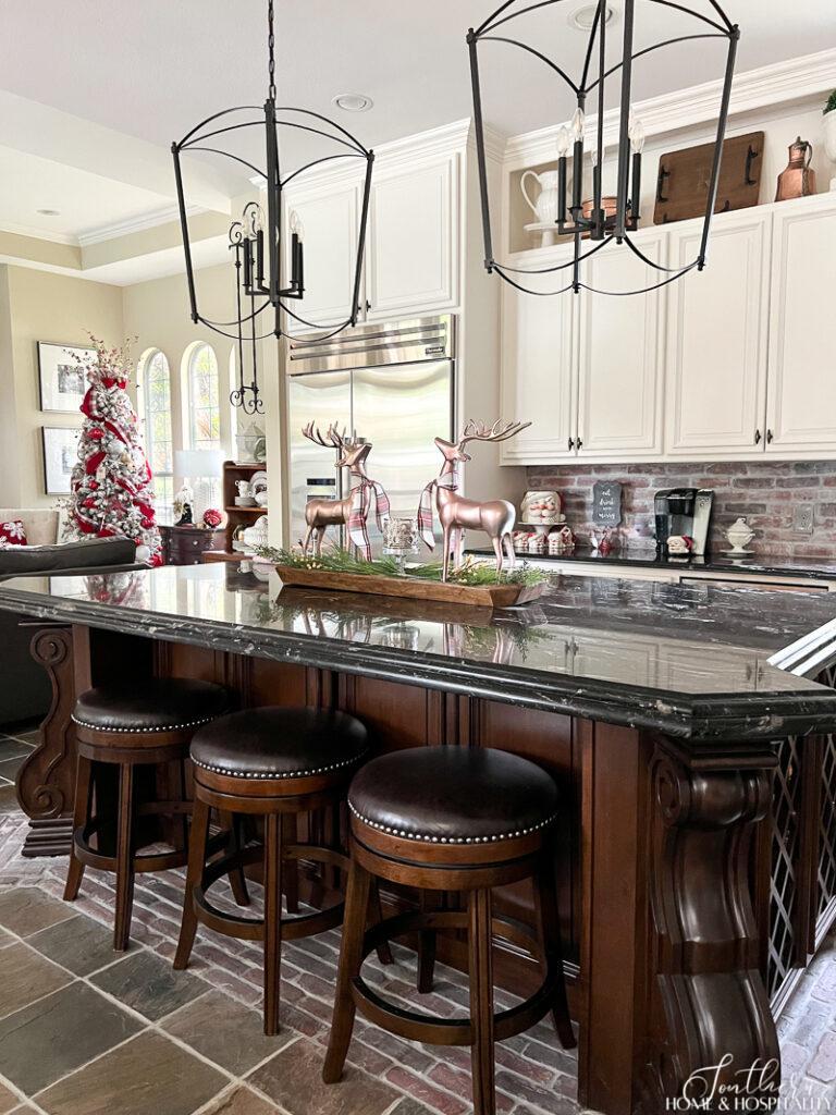 French country kitchen decorated for Christmas