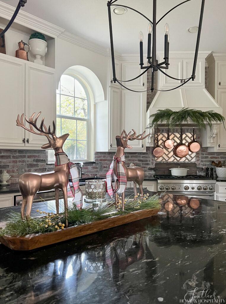 Copper deer decor with plaid ribbons