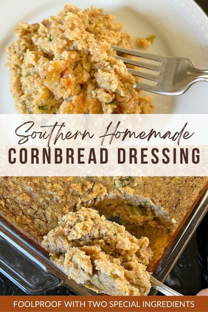 Southern Homemade Cornbread Dressing Pinterest Graphic