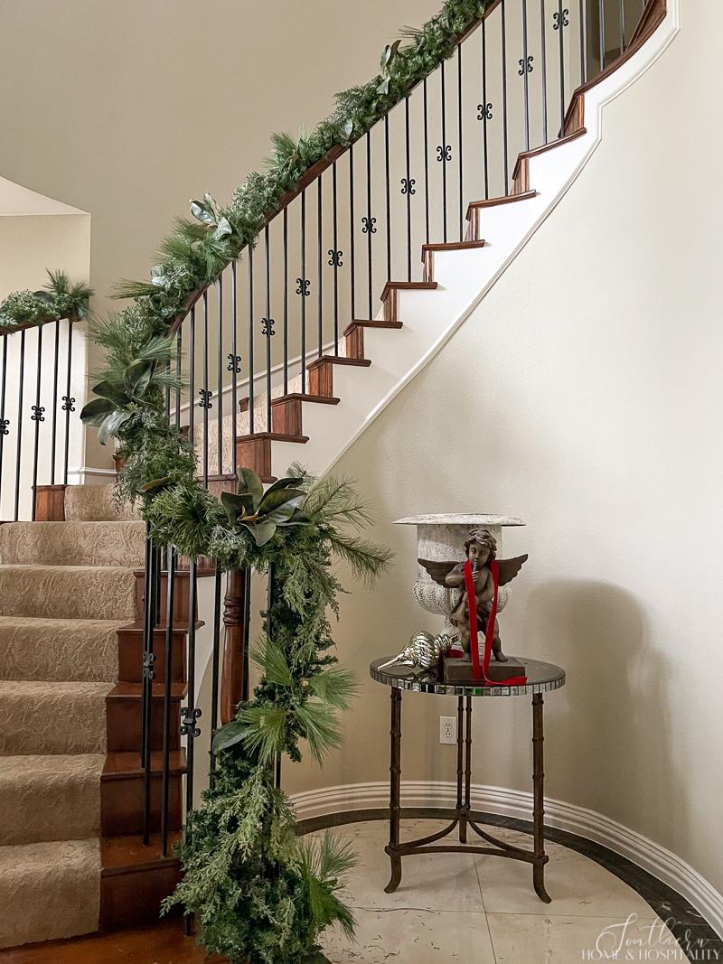 Staircase garland with different greenery