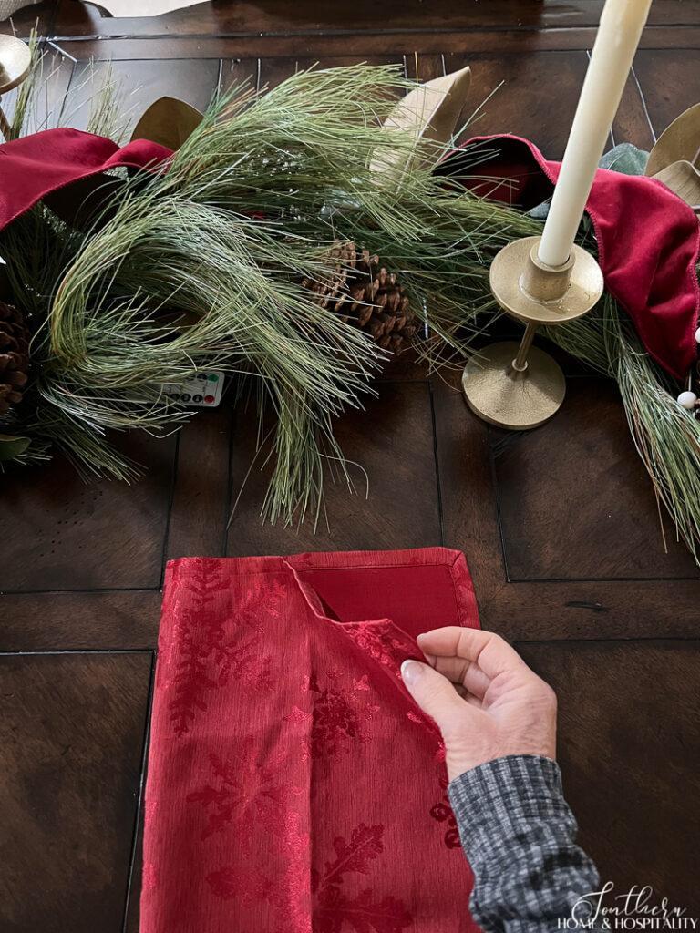 Folding red Christmas napkin