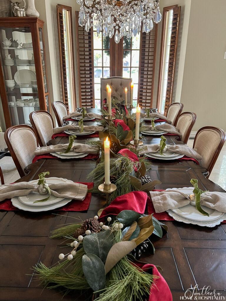 Magnolia and pine Christmas dining table centerpiece garland