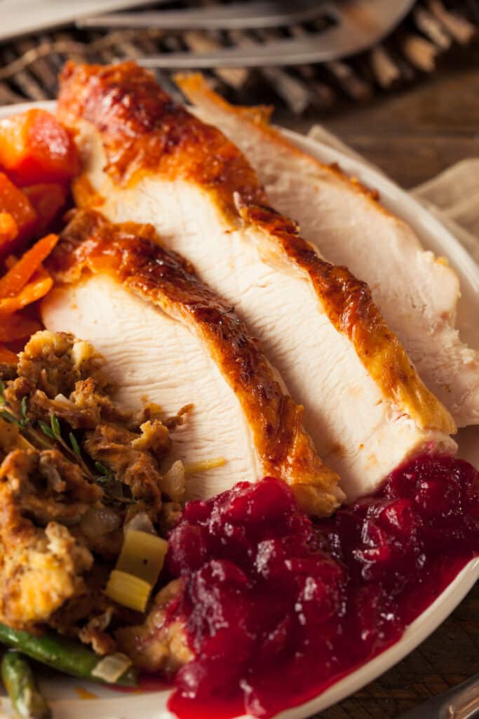Turkey, dressing, and cranberry sauce