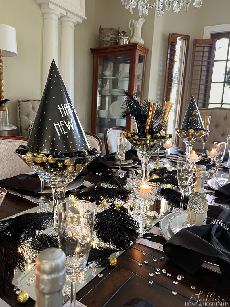 How to Set a Sparkling New Year's Eve Tablescape with Black and Gold Glam