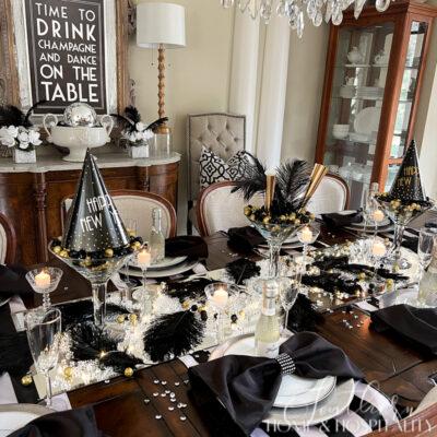 How to Set a Sparkling New Year’s Eve Tablescape with Black and Gold Glam