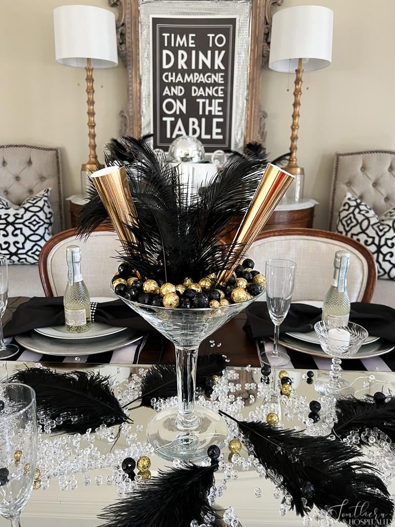 How to Set a Sparkling New Year's Eve Tablescape with Black and Gold Glam