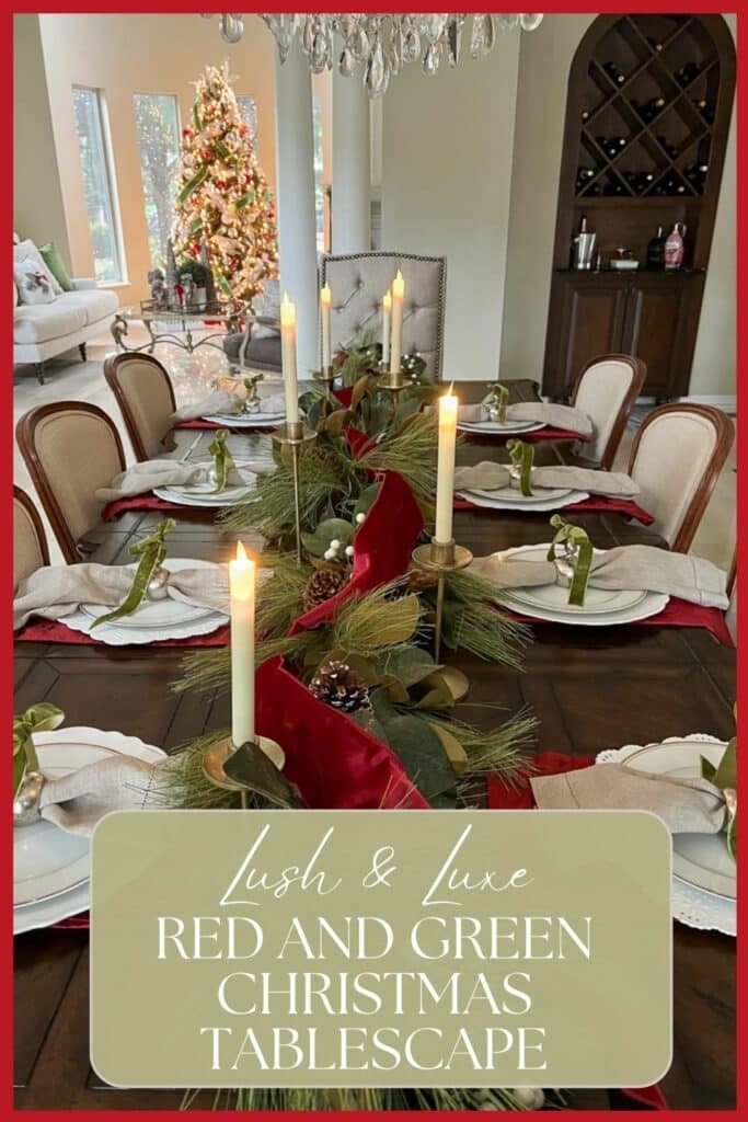 Red and Green Christmas Tablescape Pinterest Pin
