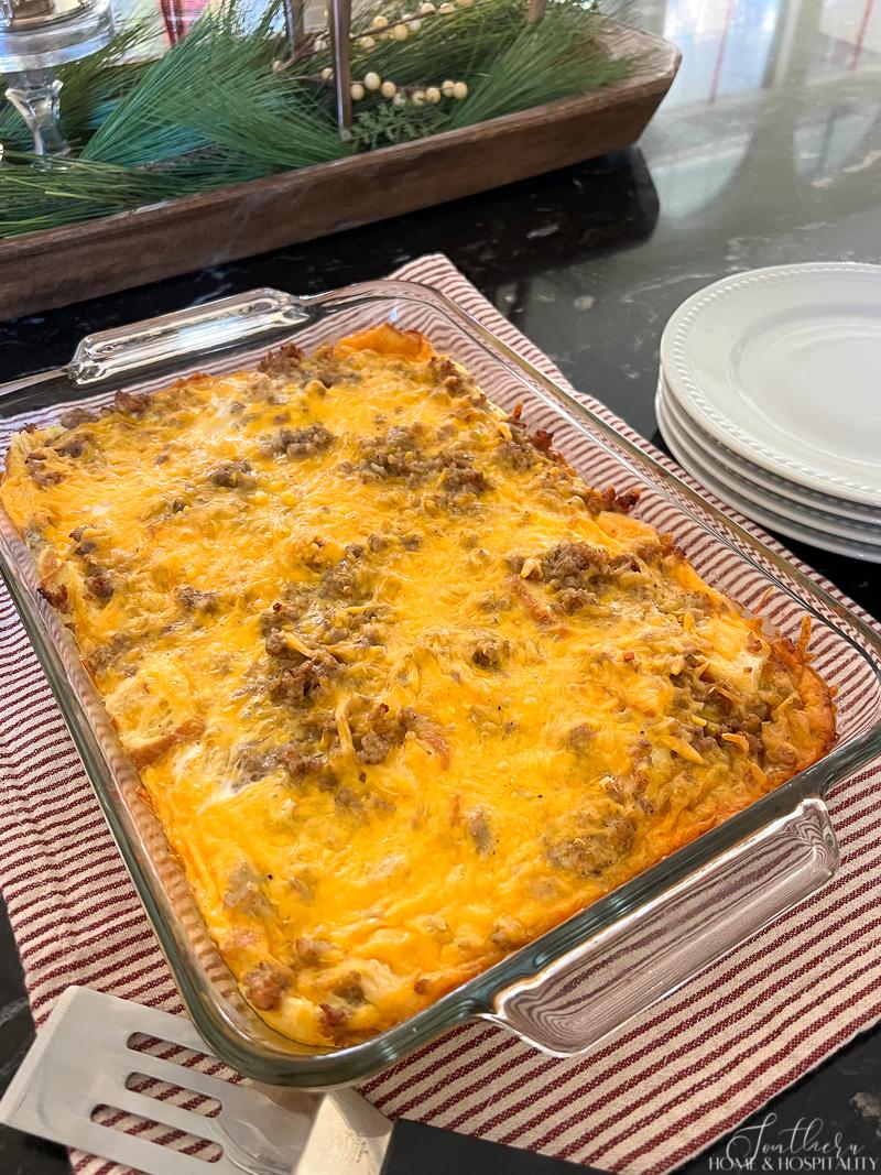 Easy Cheesy Sausage and Egg Breakfast Casserole (Make Ahead in Minutes)