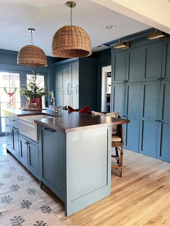 Painted blue cabinets