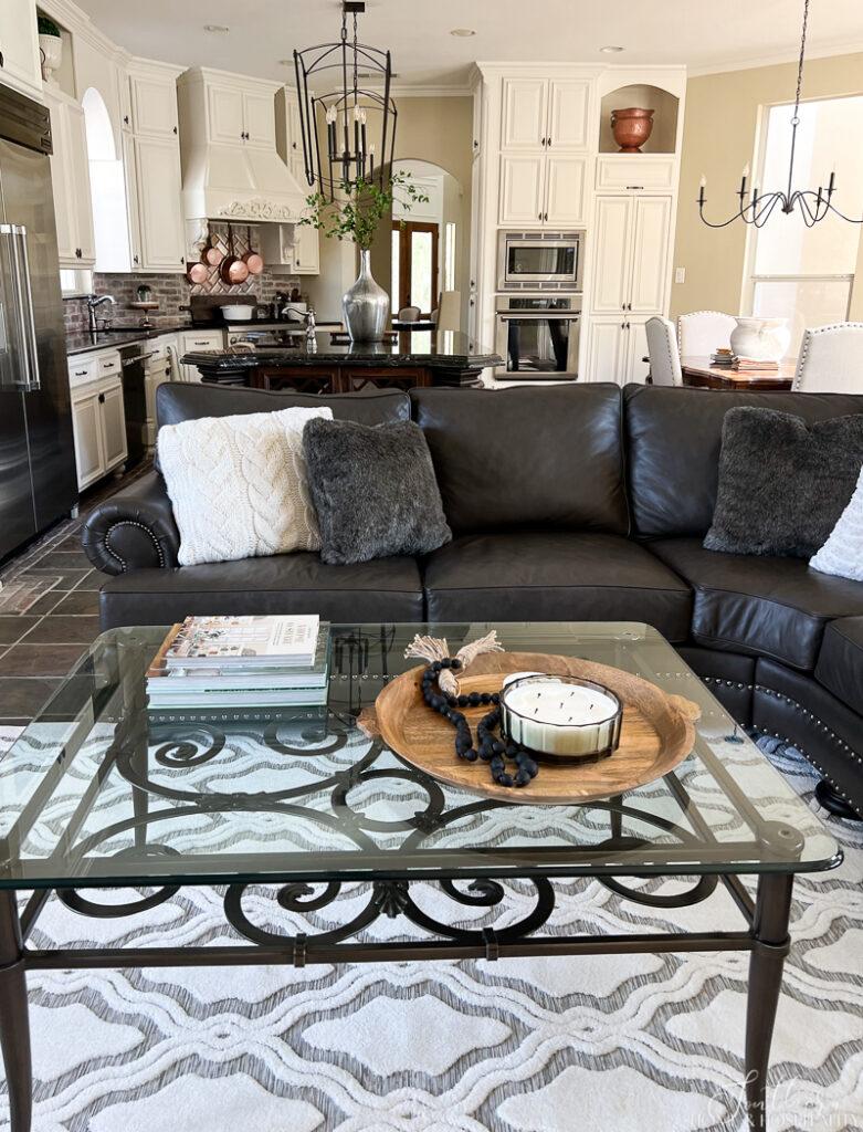 Open concept family room with neutral color palette