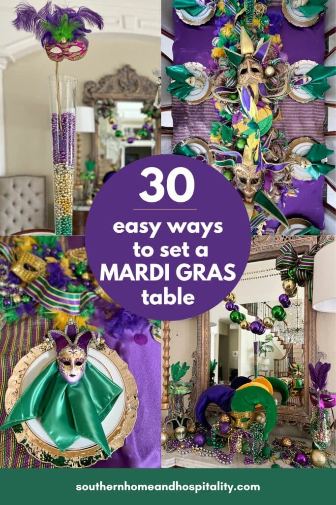 30 Easy Ways to Set a Mardi Gras Table Pinterest graphic