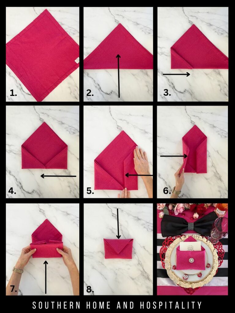 Instructions to make an envelope napkin fold