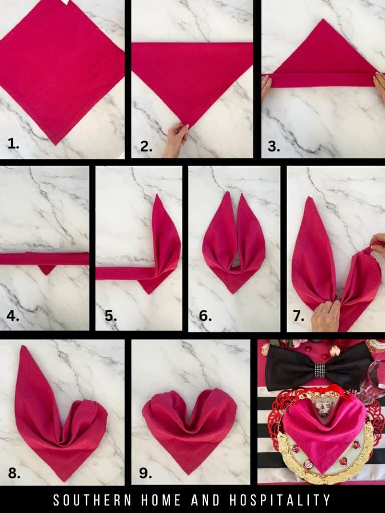 Instructions to make a heart napkin fold