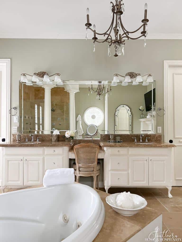 French furniture double vanity with light emperador marble