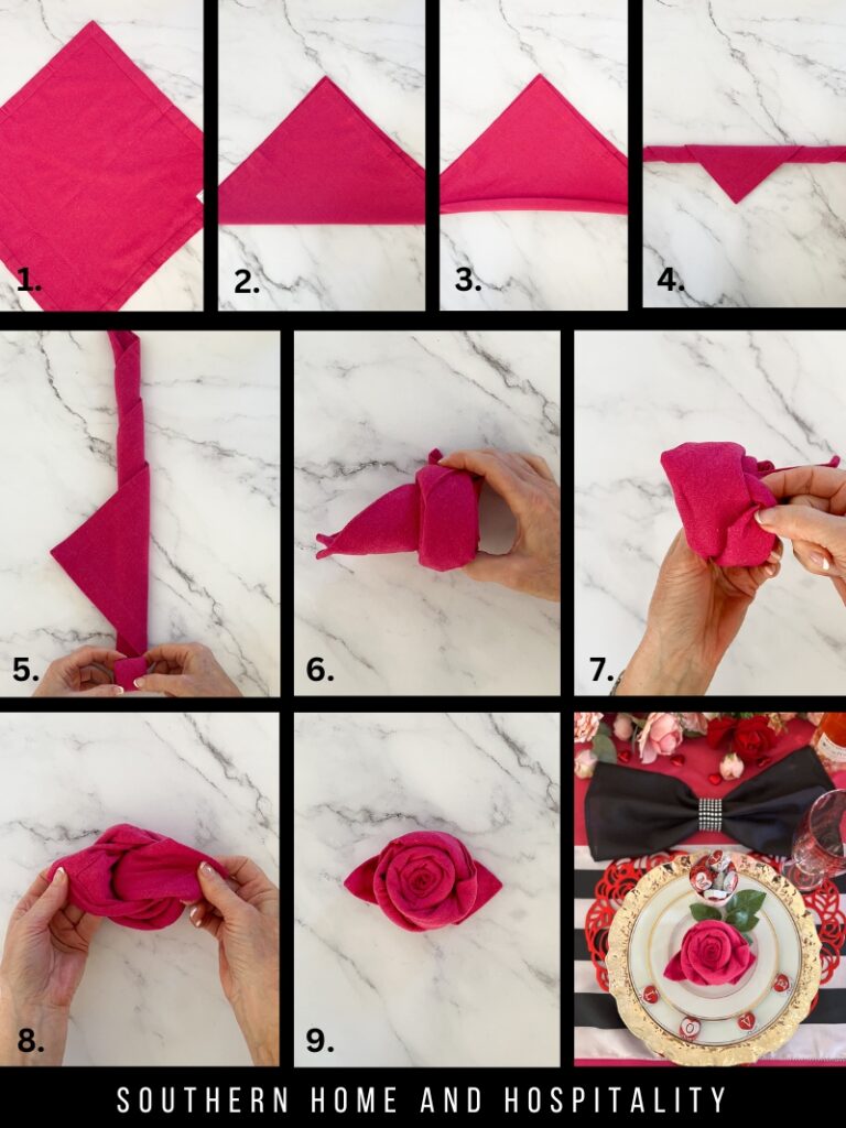 Instructions to make a rose napkin fold