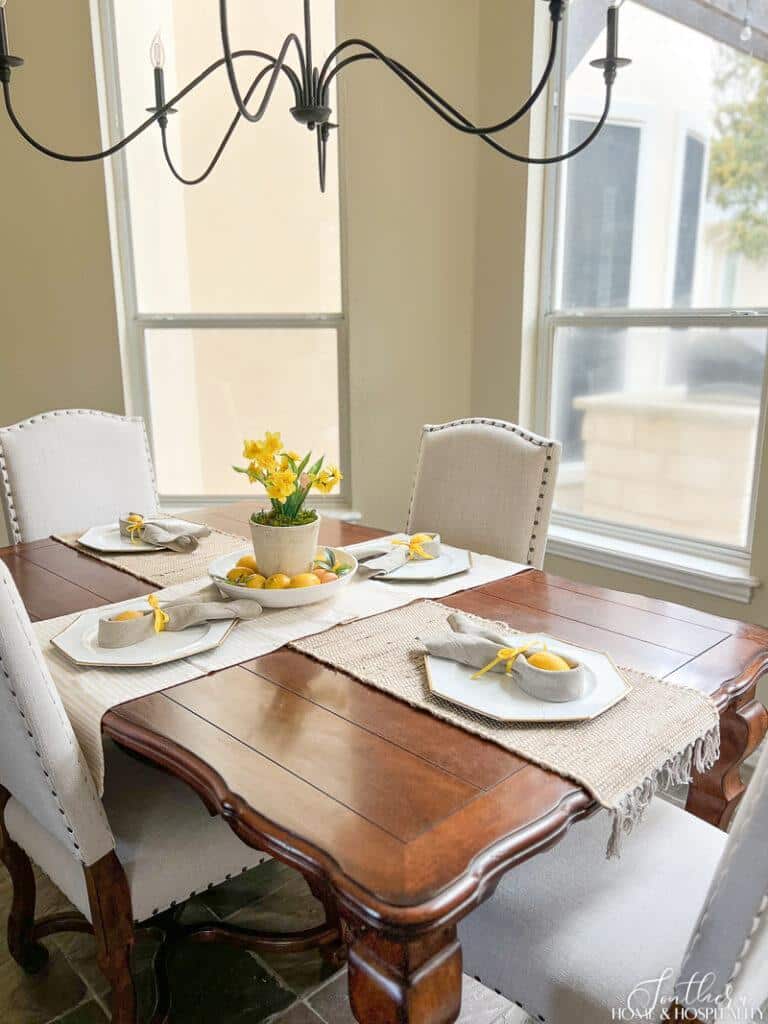 Yellow and white tablescape for spring