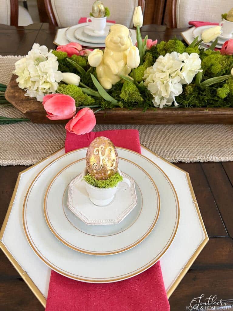 Gold Easter egg with letter monogram as place card