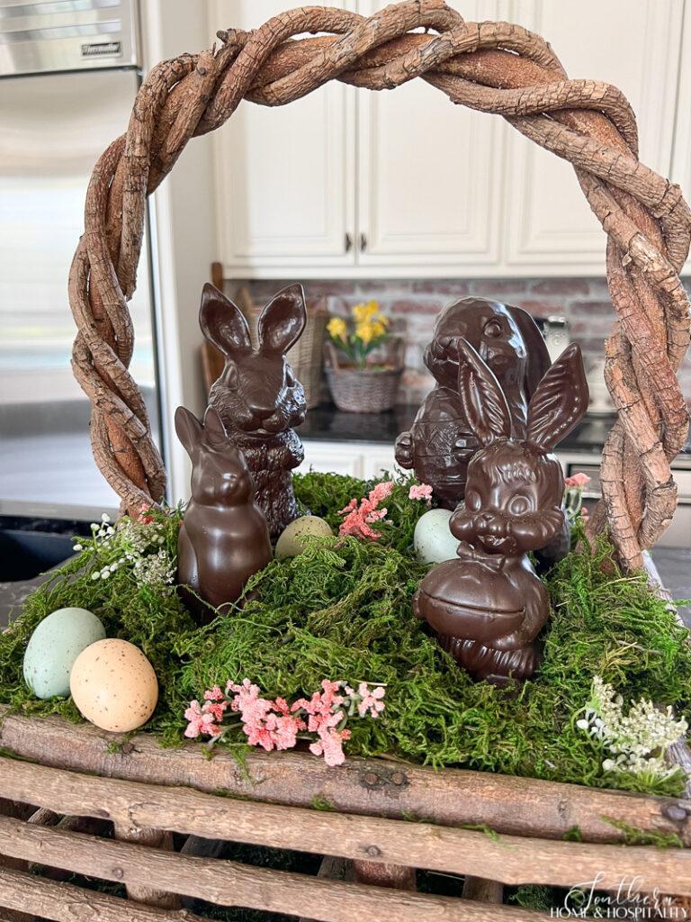 Faux chocolate bunny centerpiece