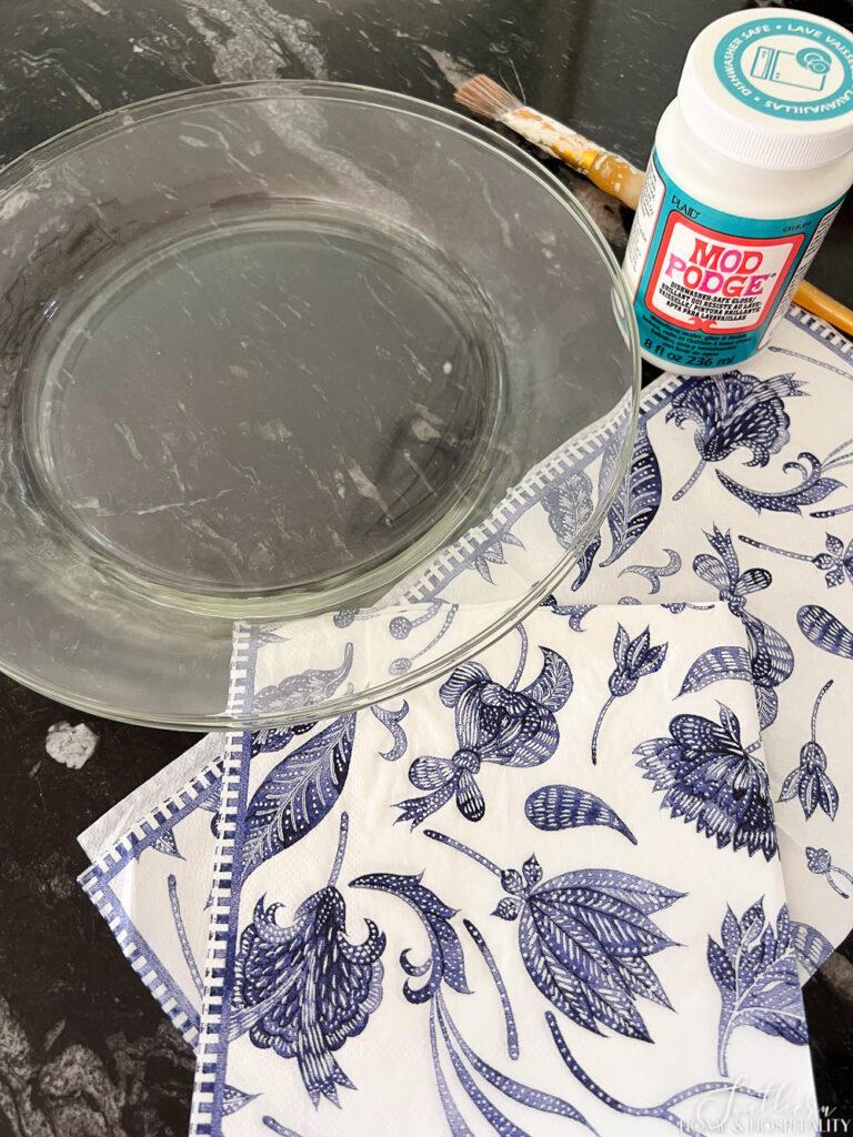 Supplies for glass plate napkin decoupage craft