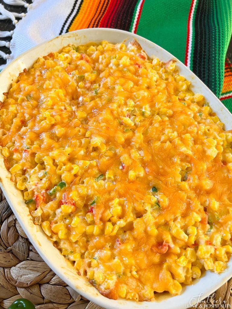 Jalapeno corn casserole with melted cheese on top