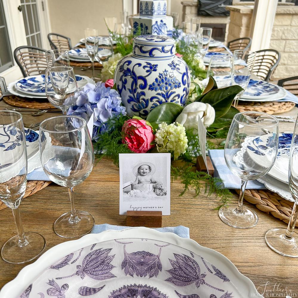 Beautiful Blue and White Mother's Day Brunch Table