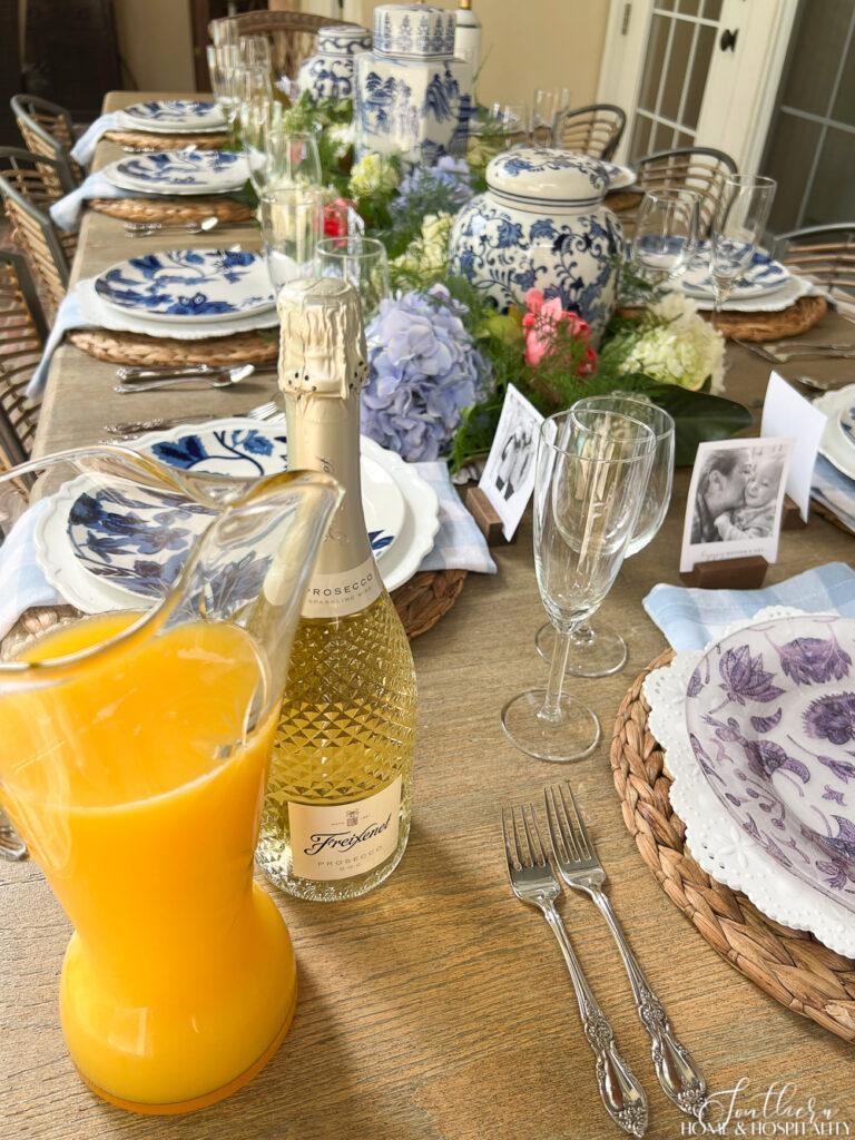 Mimosas on Mother's Day tablescape