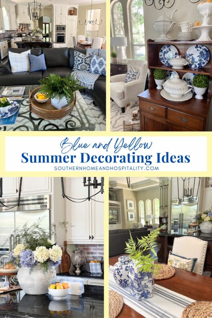 Blue and yellow summer decorating ideas Pinterest graphic
