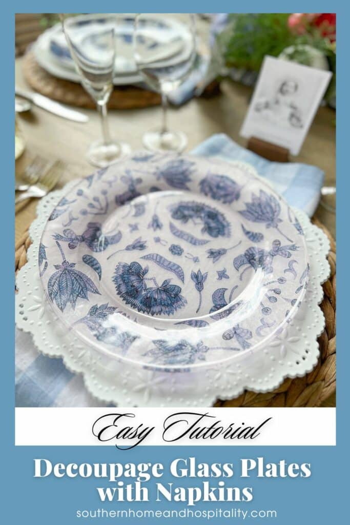 Decoupage glass plates with napkins Pinterest graphic