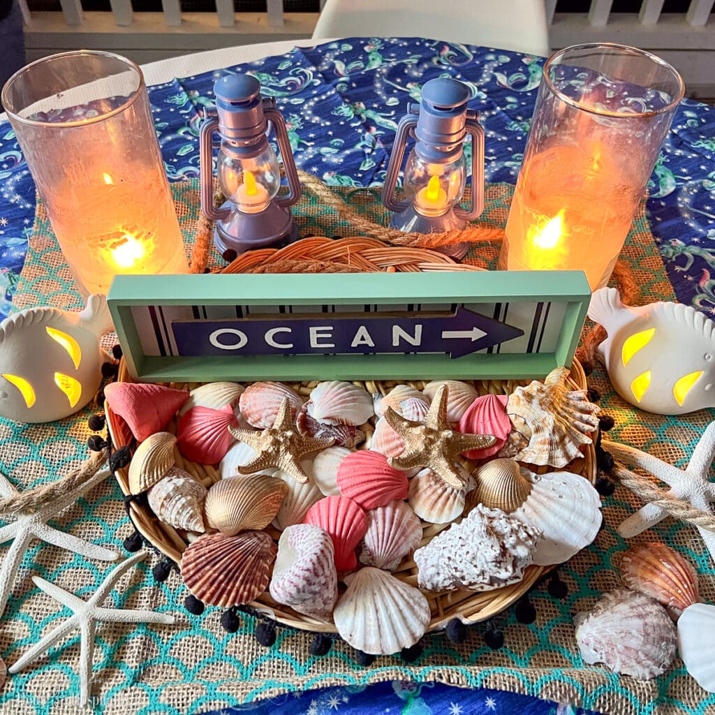 The Little Mermaid table decor with shells and starfish
