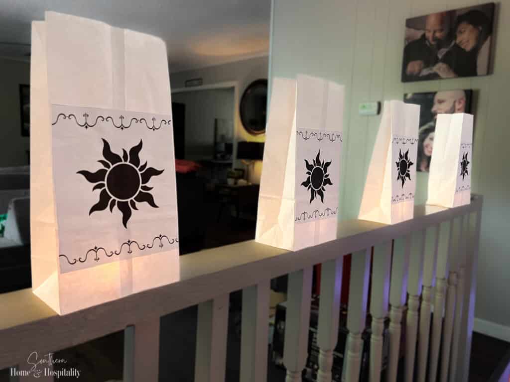 DIY paper bag lanterns for Tangled Disney dinner