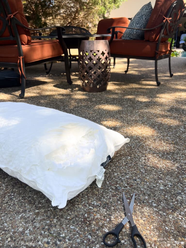 Squirrel deterrent for outdoor cushions using stuffing as bait
