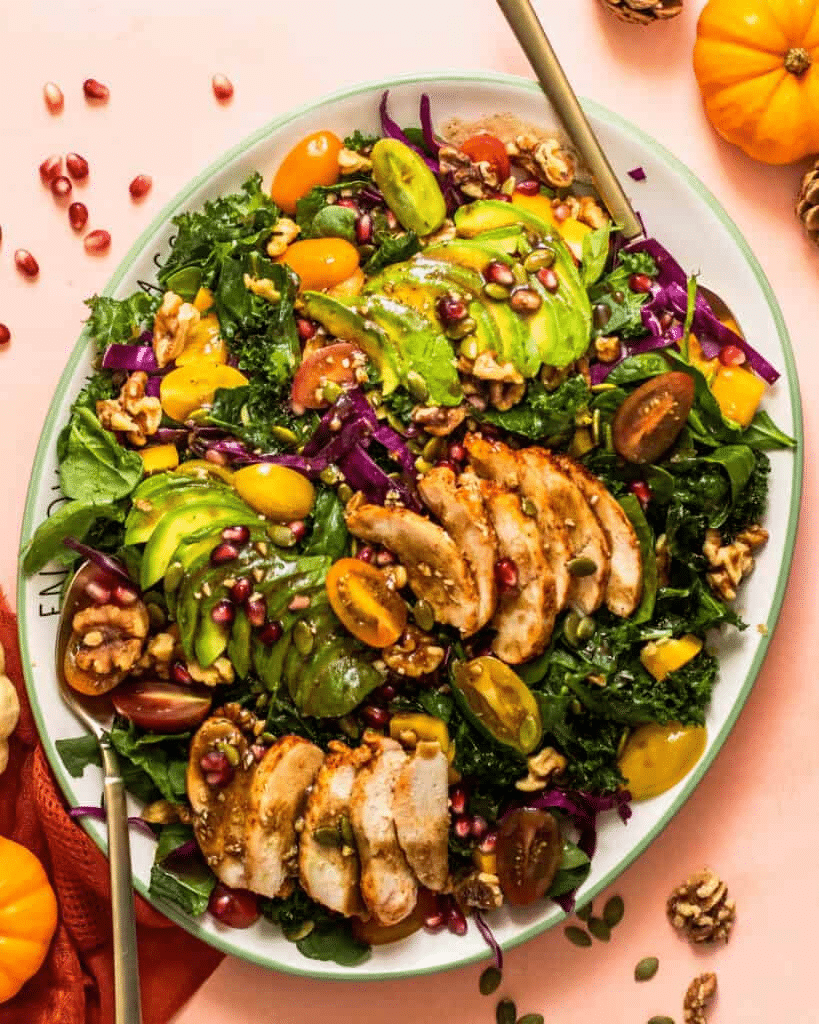 Winter kale salad with grilled chicken