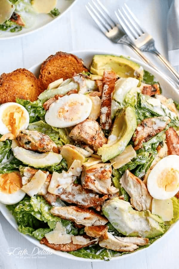 Skinny chicken and avocado caesar salad