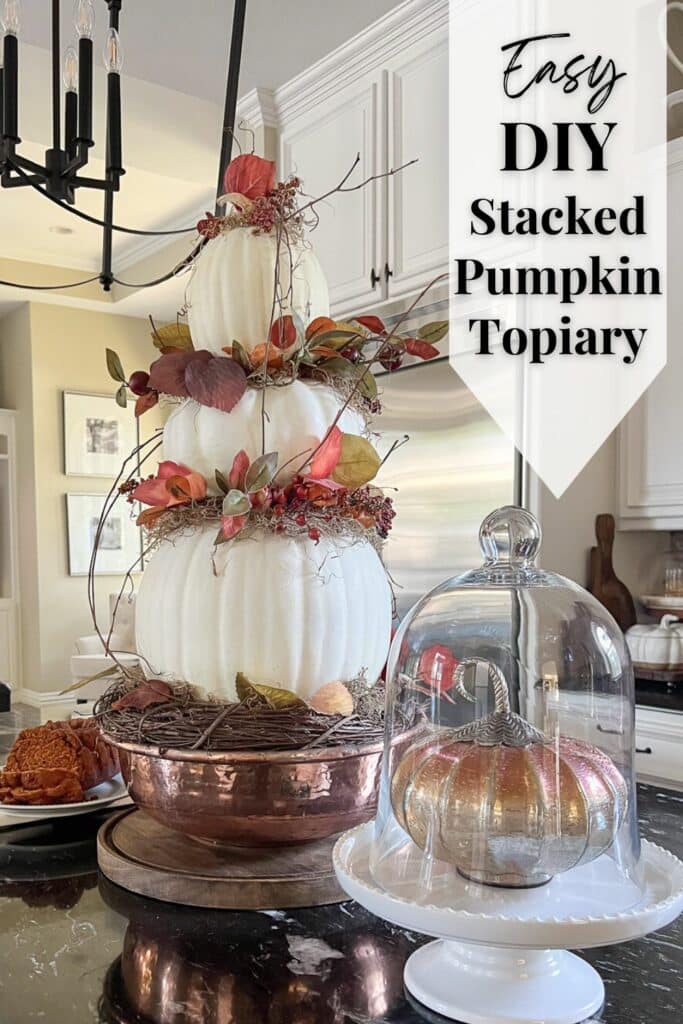 Easy DIY Stacked Pumpkin Topiary Pinterest graphic
