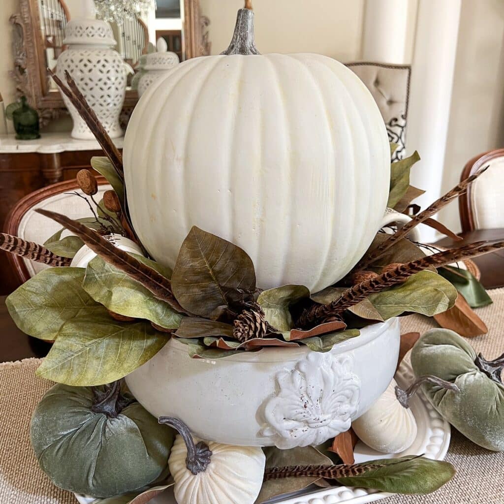 Green and white fall centerpiece