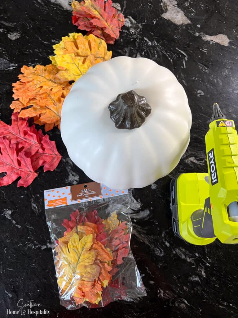 Materials to make a leaf pumpkin