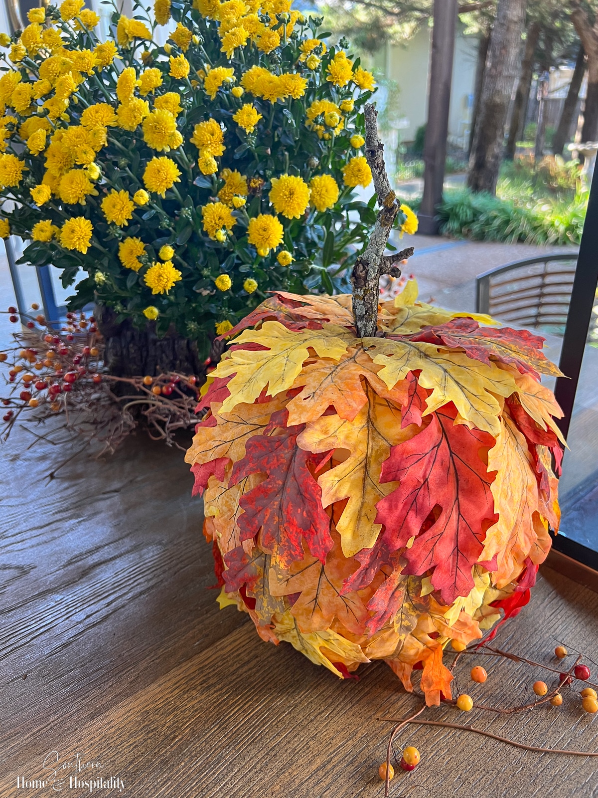 DIY Leaf Covered Pumpkin for Delightful Fall Decor