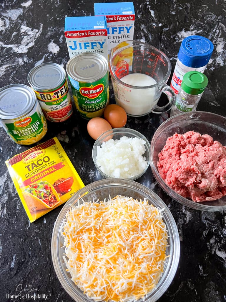 ingredients for Mexican cornbread casserole