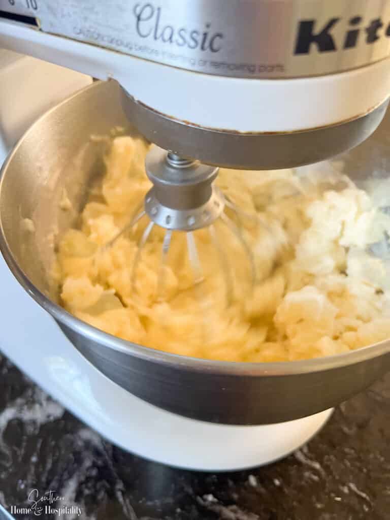 whipping mashed potatoes in a stand mixer