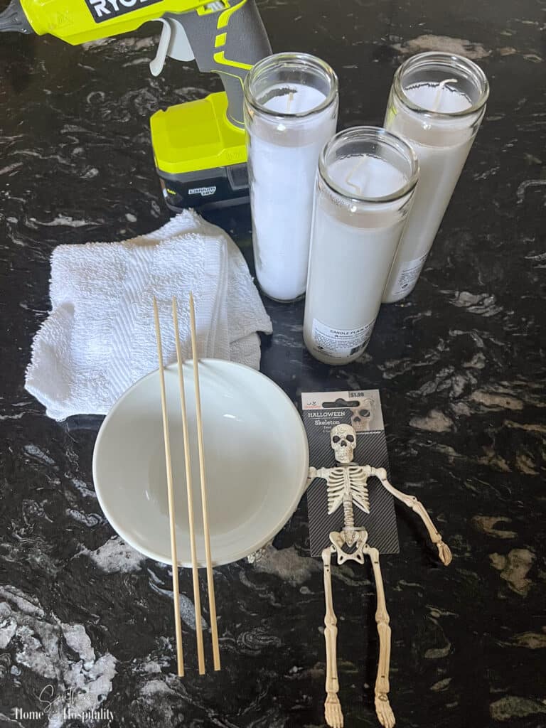 Supplies to make skeleton bathtub candle