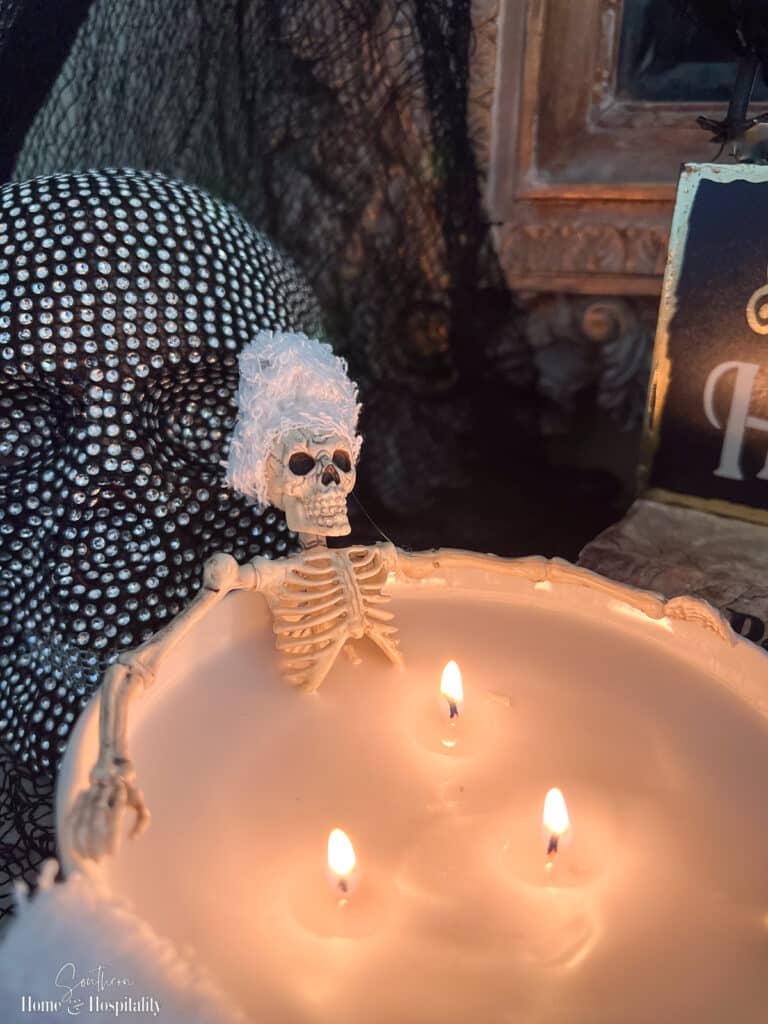 Lighted Halloween skeleton candle