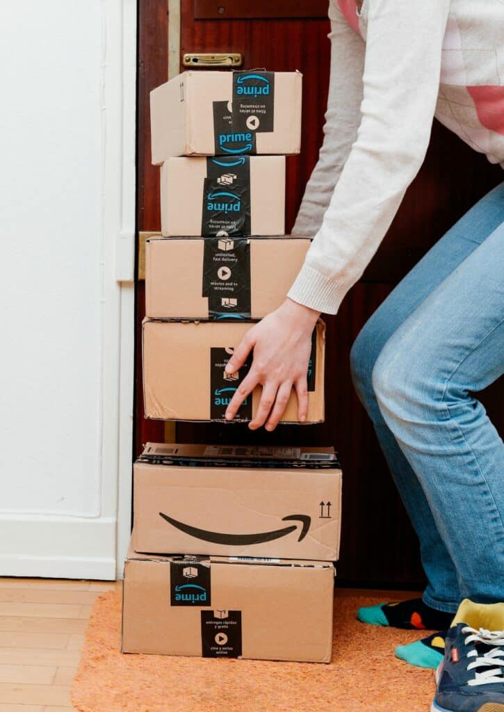 Amazon boxes on a doorstep