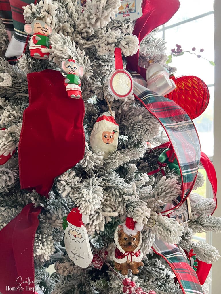 Sentimental ornaments on Christmas tree